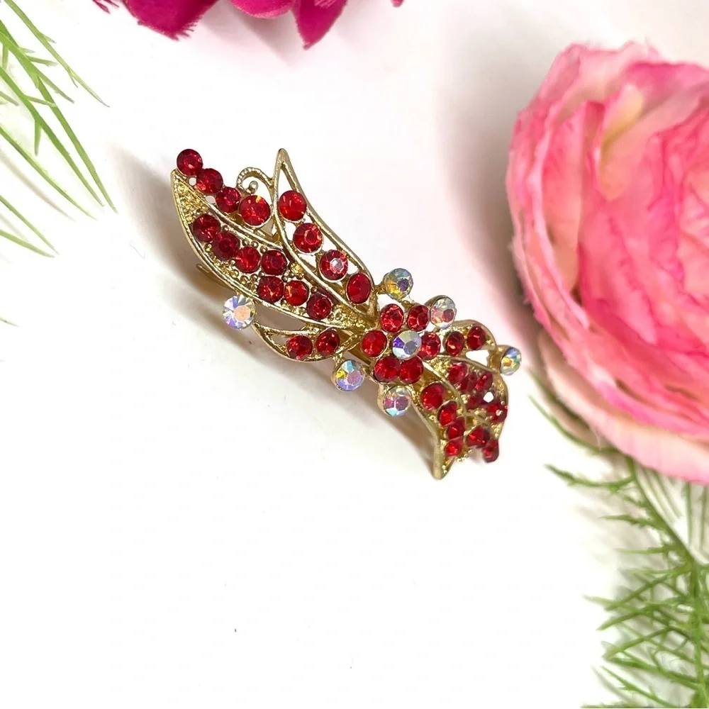 NEW⚜️Red Blooming Blossom Crystal Flower Hair Clip